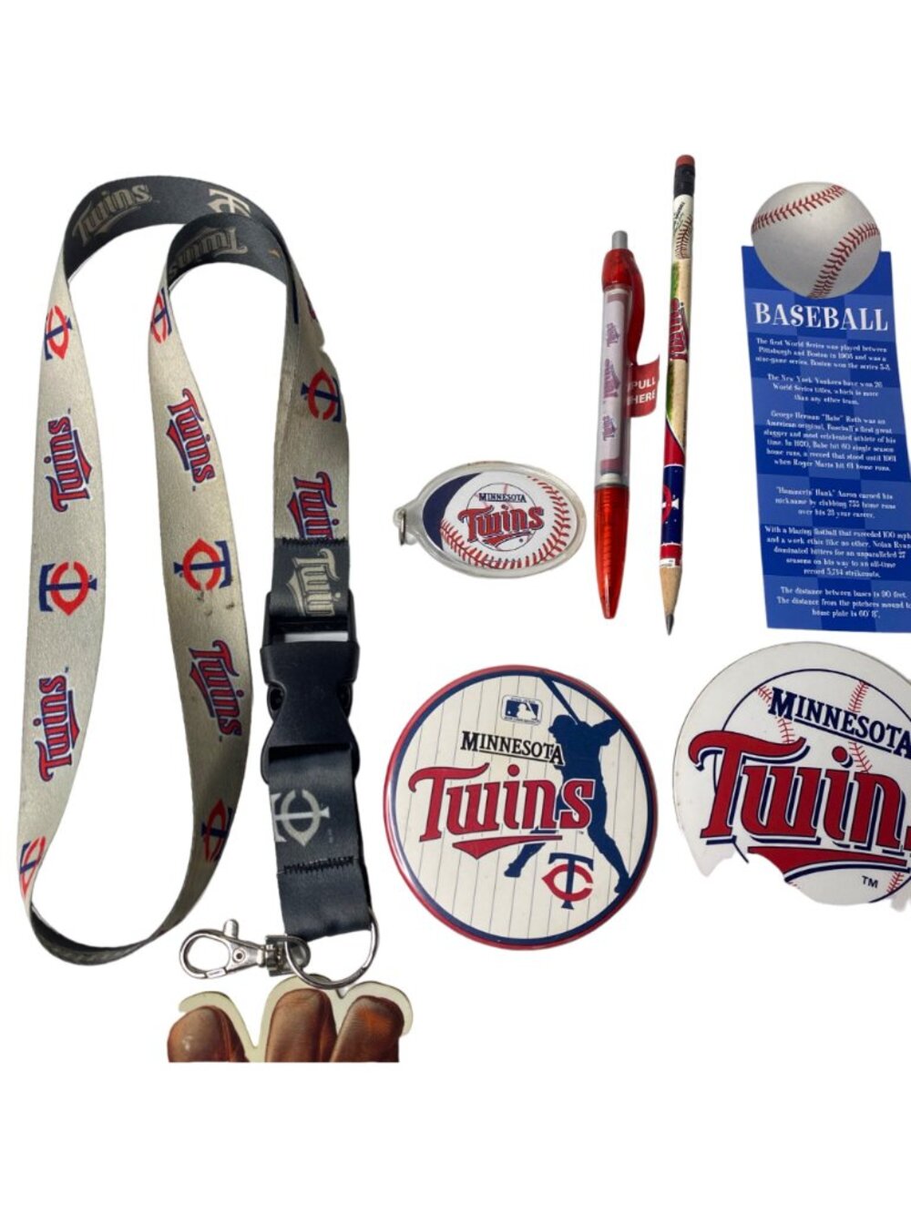 Minnesota Twins TC Baseball Lot Pinback Lanyard Key Chain Magnet Pen Pencil MN - Picture 2 of 6